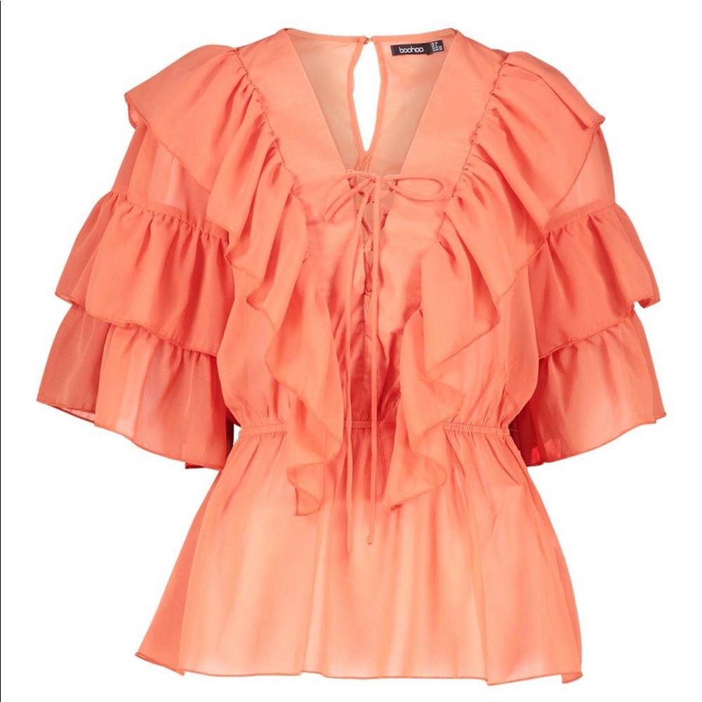 Ruffle Lace Up Blouse